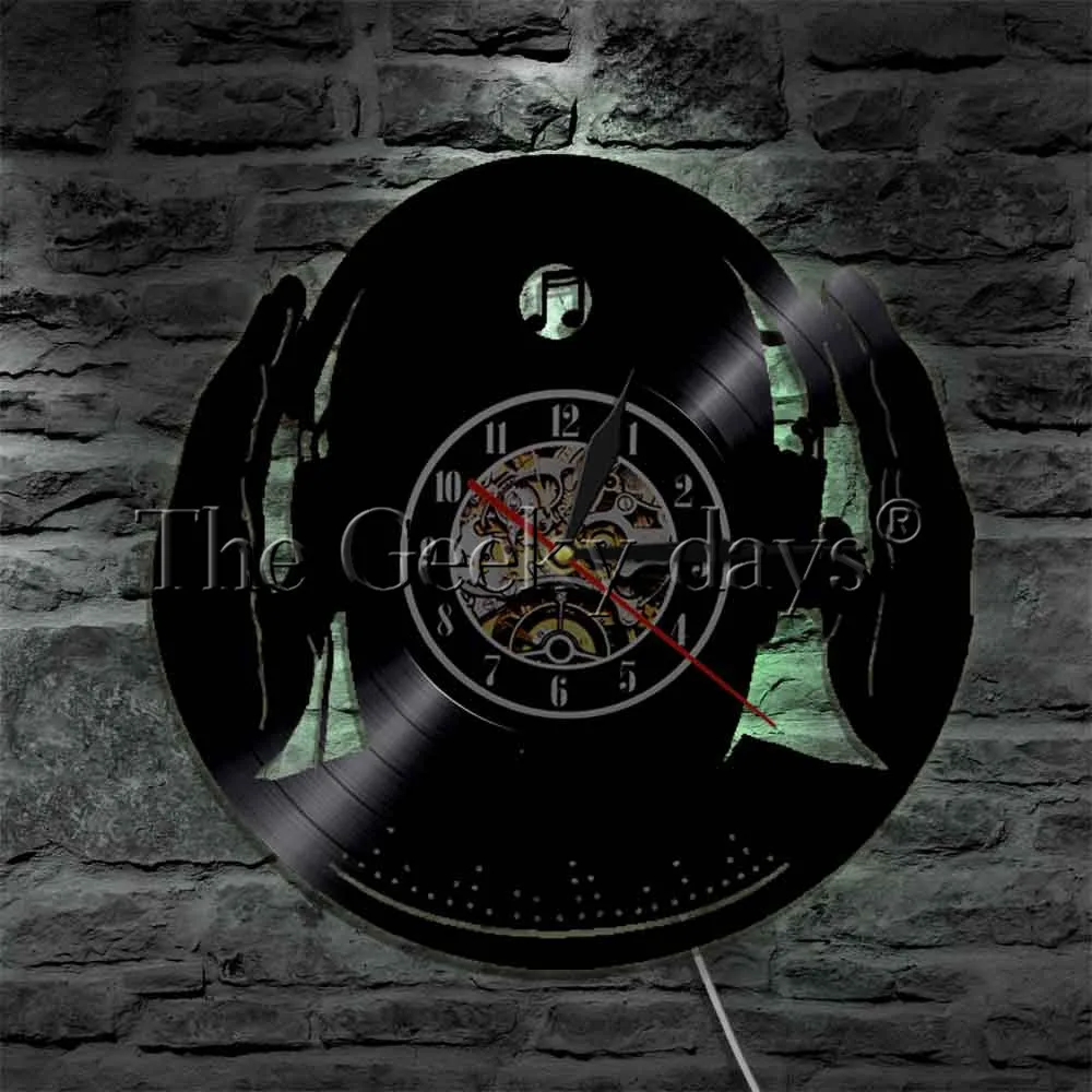 DJ настенные часы Клубные вечерние микс танец ритм музыки для наушников Виниловая