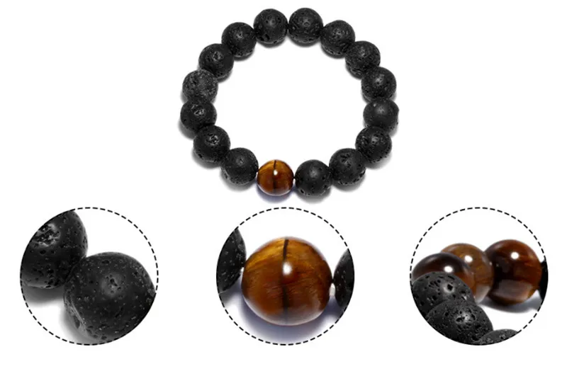 

Charm 12mm Beads Black Lava Tiger Eye Stone Bracelet for Women Yoga Gift High Quality Natural Stone Chakra Bracelets Men Jewelry