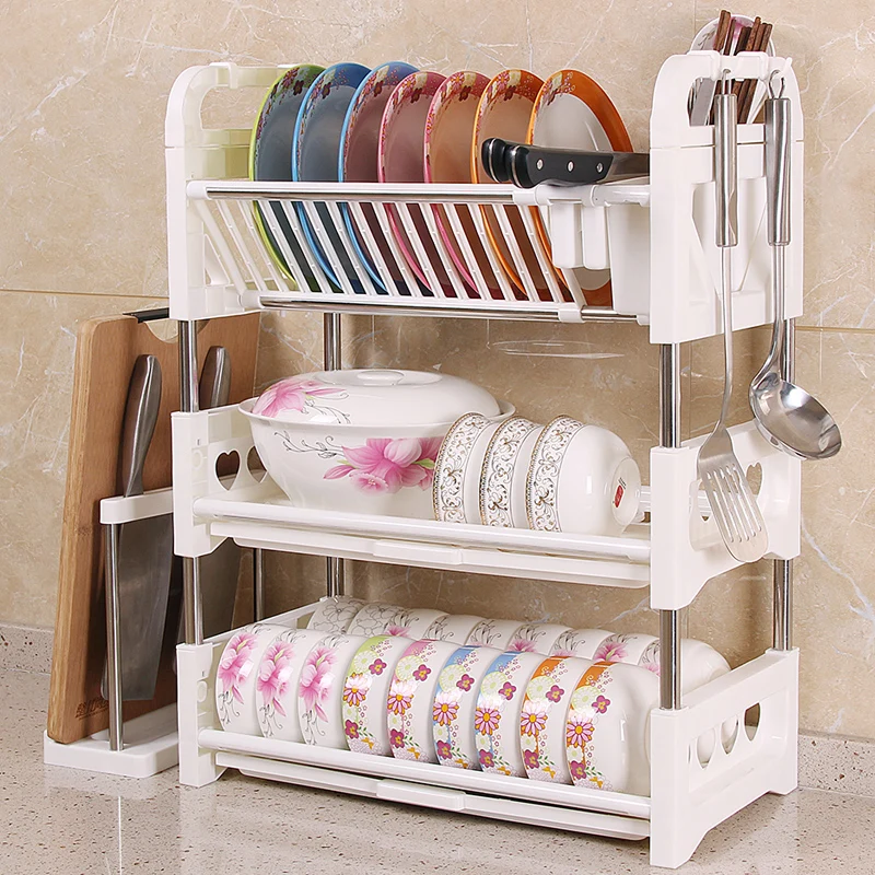 Трехуровневая сушилка для посуды бытовая кухонная стойка сливная раковина шкаф