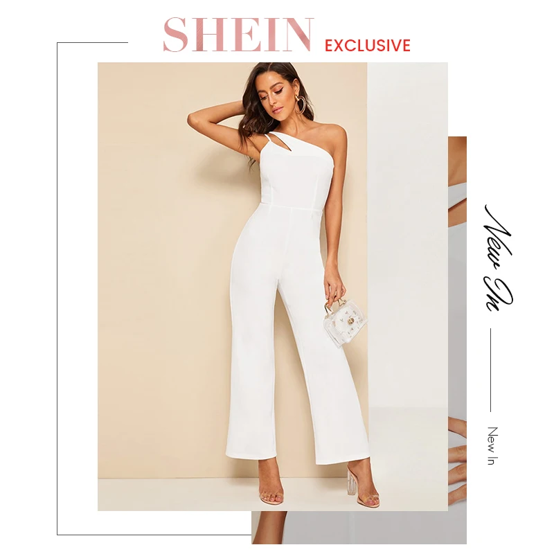 SHEIN Широкий Комбинезон На Одно Плечо Женский Элегантный Комбинезон С Высокой Талией