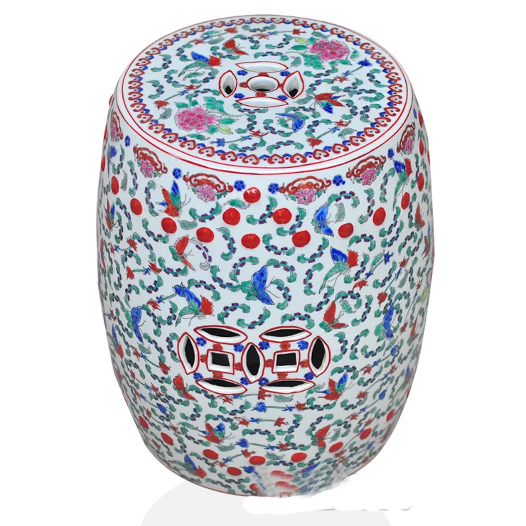 

Antique famille rose porcelain butterfly design chinese ceramic stool