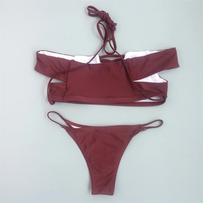 

Sexy Bikinis Set Women Off The Shoulder Swimwear Cross Bandage Swimsuit Brazilian Bandeau Bathing Suits Maillot De Bain