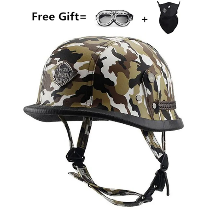 white camouflage Лидер продаж для второй мировой войны стиль открытый уход за кожей лица половина кожаный шлем Harley Moto Винтаж мотоцикл Vespa камуфляж - Цвет: white camouflage
