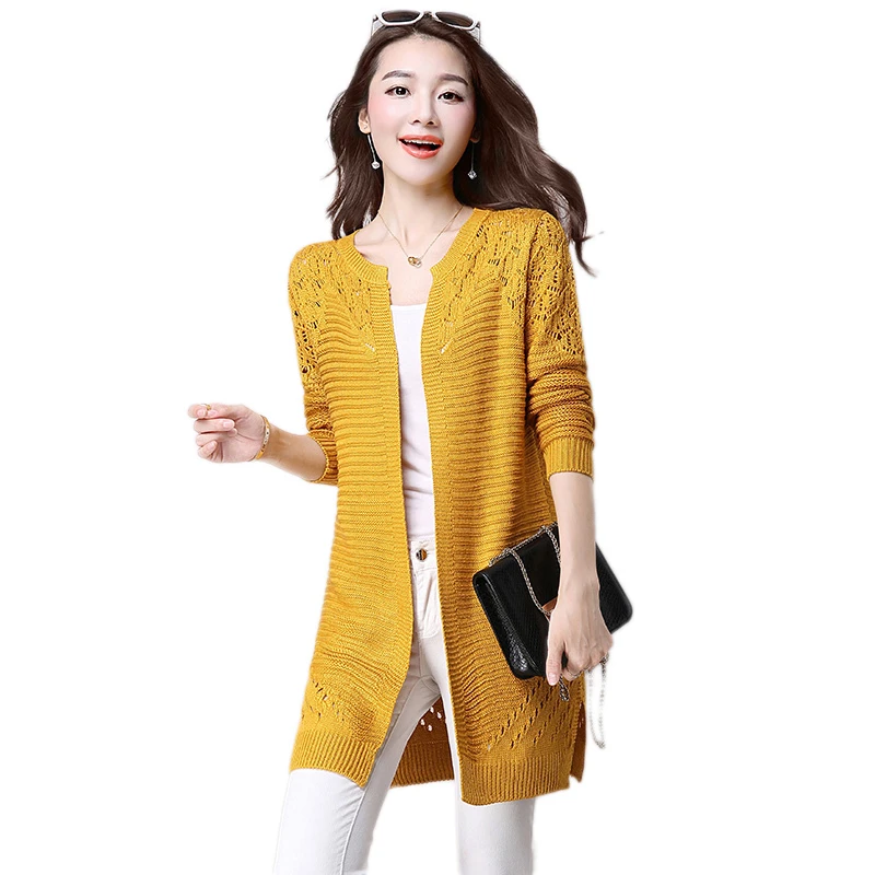 2019 Spring New Women's Knit Cardigan Fashion Medium Long Sweater Autumn Elegant Knitwear Coats Large Size Female Vs315 |