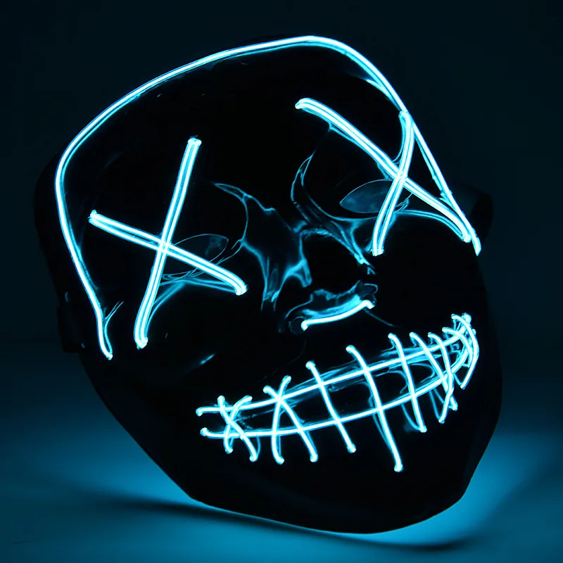 Ice Blue led mask Светодиодный Хэллоуин маска неоновый вечерние страшно чистки маска, подарок ко дню рождения с Фестиваль взрослых световой светильник светятся в темноте с жутким черепом Косплэй - Цвет: Ice Blue led mask