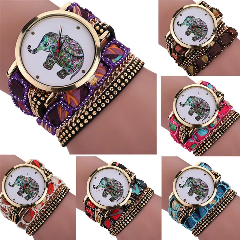 Модные женские часы ручной работы плетеный браслет со слонами циферблат