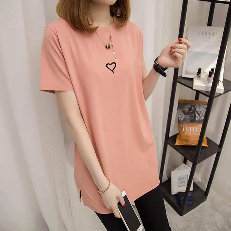 2019 Новая модная футболка из хлопка Для женщин Сплошной Цвет люблю свободные