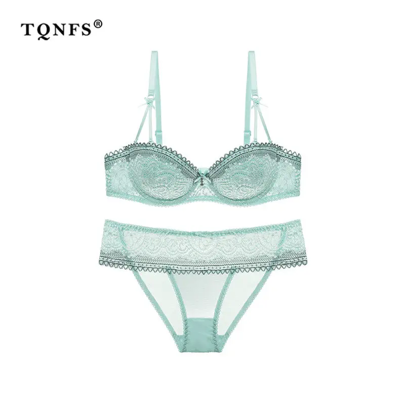 TQNFS тонкий хлопок прозрачные кружева белья бюстгальтер костюм 3/4 чашка на