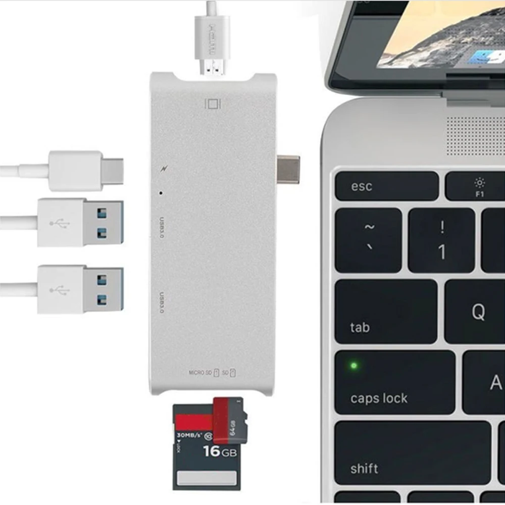 10 шт./лот 6 в 1 USB 3 Type C 4K HDMI 0 SD TF кардридер концентратор зарядный адаптер для MacBook Pro