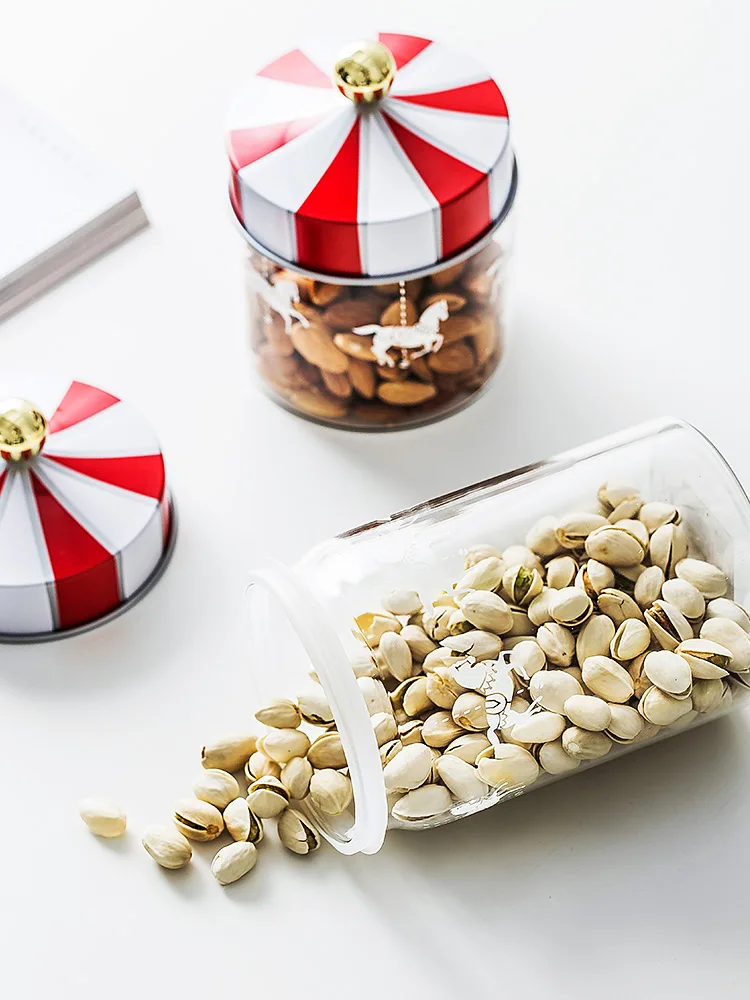New Arrival Sale Nordic Merry-go-round Glass Sealed Pot-coffee Food For Grain Storage Box Kitchen Containers Container