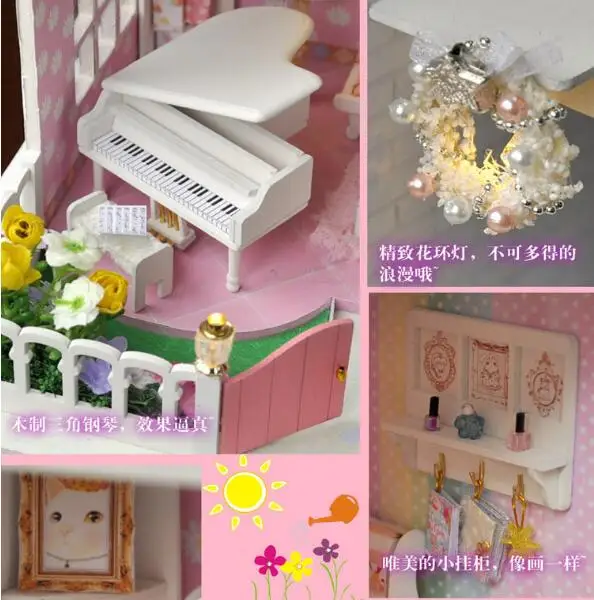 Кукольный дом с мебелью ручной работы деревянный diy подарки на день рождения 3D