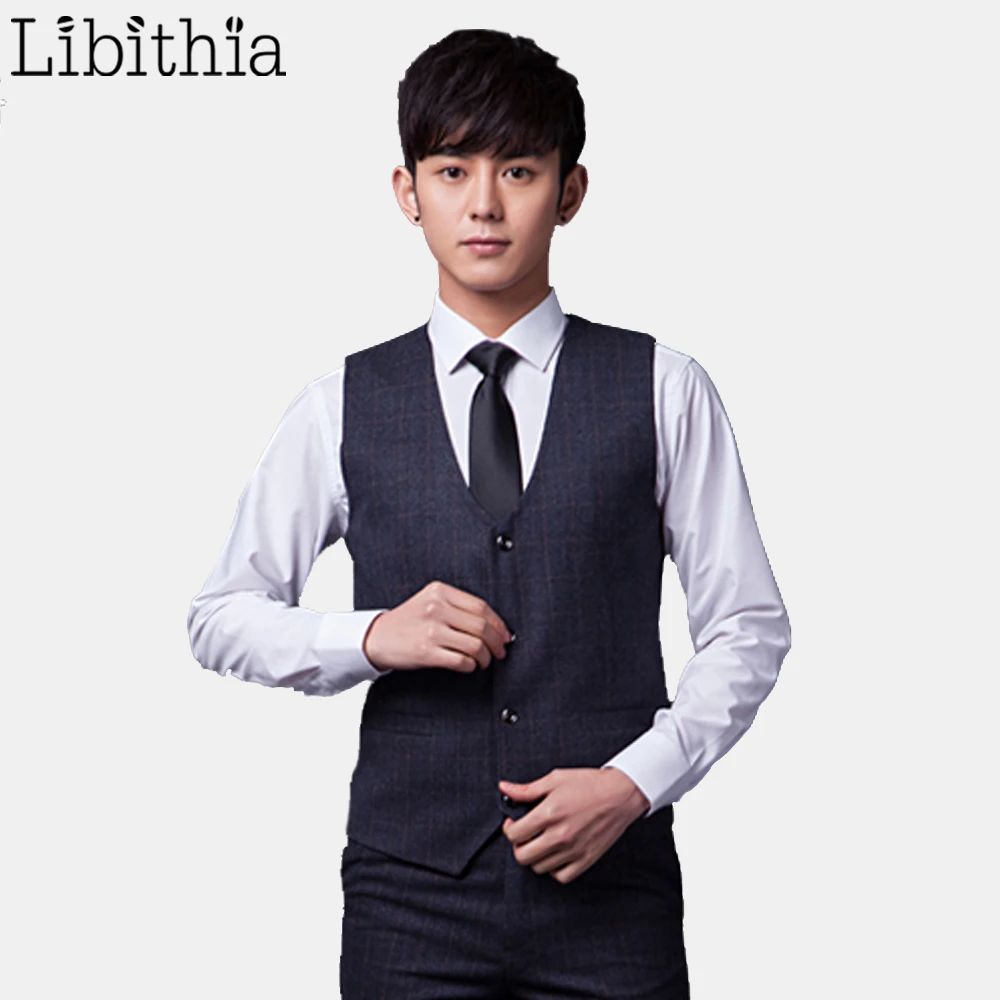 Libithia мужской Клетчатый жилет толстый роскошный костюм Жилеты Темно серый хаки S