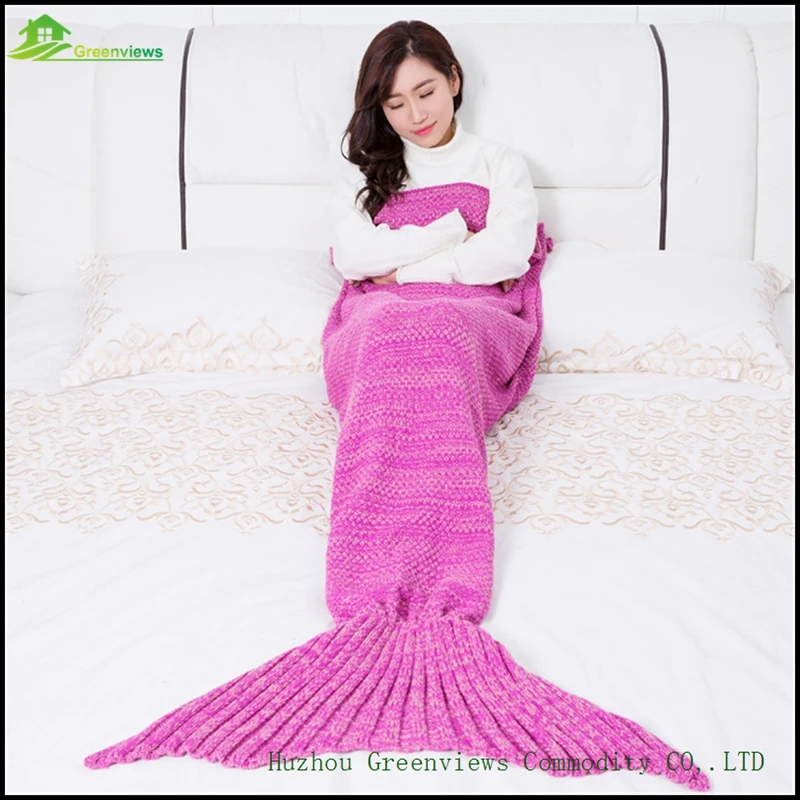 Сплошной Цвет Русалка Одеяло Портативный Переносной Ручной Крючком Одеяла Пряжи