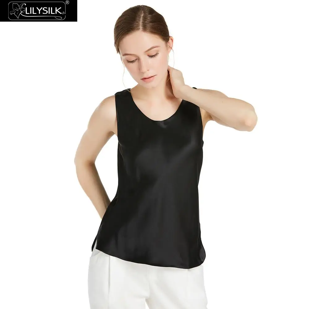 LILYSILK Women's 16mm Black Scoop Neck Silk Tank Shirt Black|tank shirt|silk tanktank shirt women |