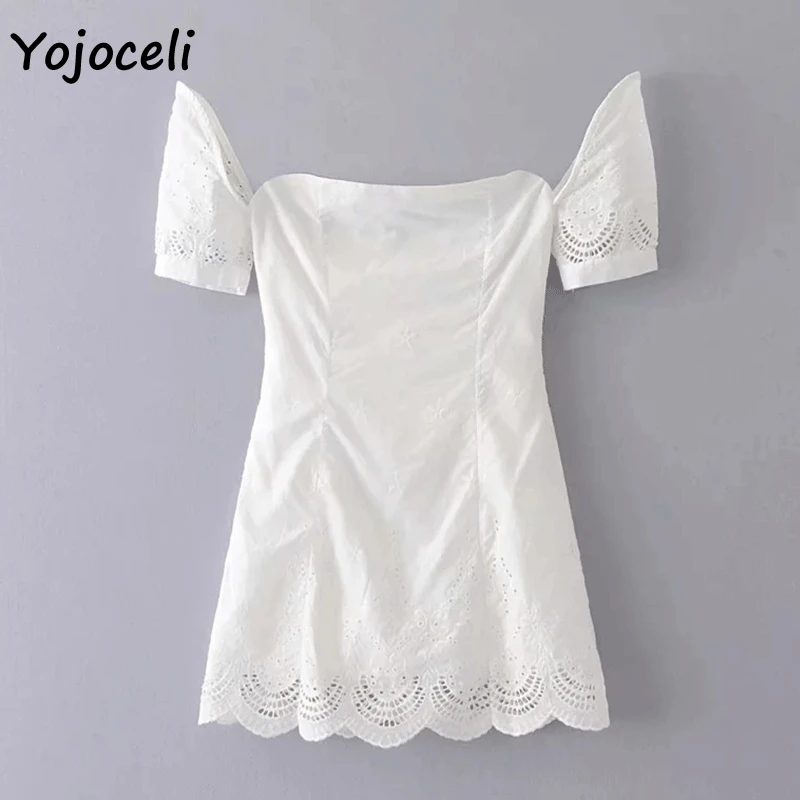Yojoceli 2019 Лето хлопковове вязаное платье женские с квадратным вырезом облегающее