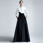 Осенне-зимние женские юбки на заказ, завышенная талия, трапециевидная длинная юбка в пол, черная длинная юбка с карманами