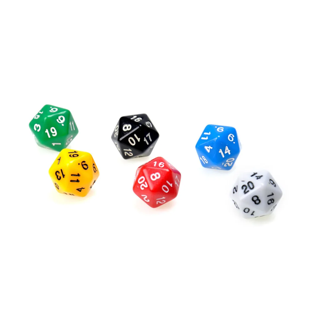 6 наборов D20 игральные кости Twenty sidided Die RPG D & шесть непрозрачных цветов