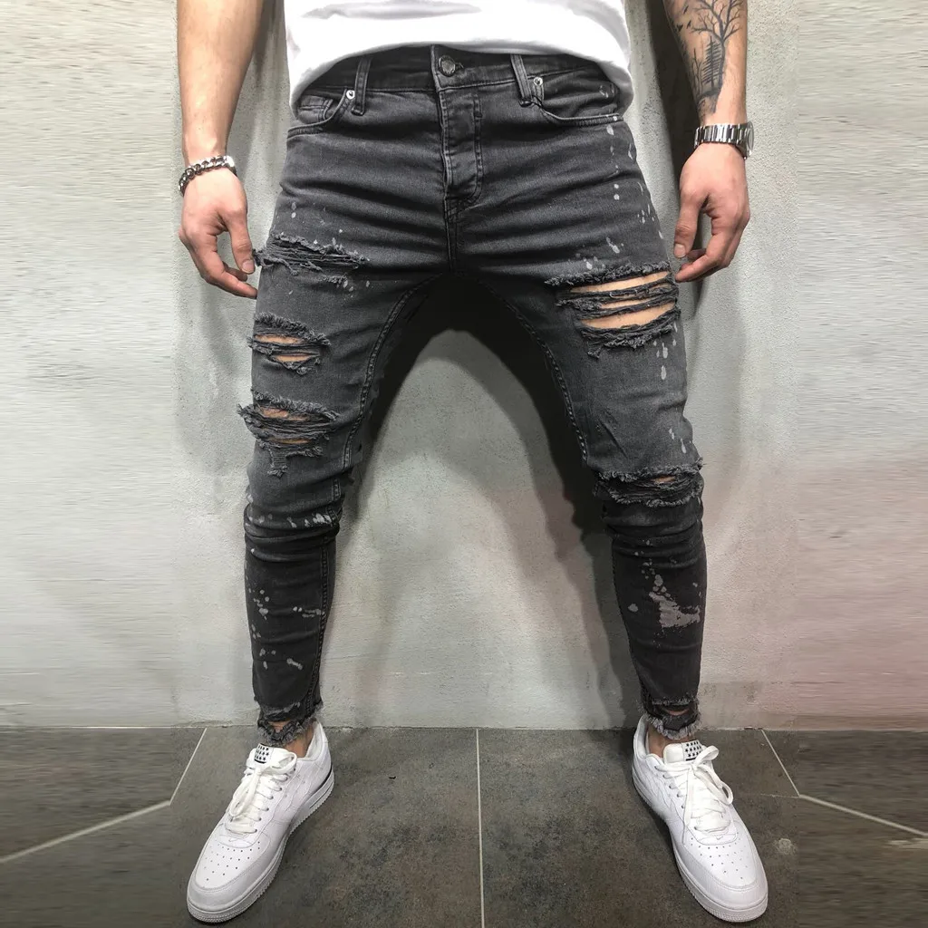 Новинка 2019 модная уличная одежда мужские хлопковые джинсовые штаны с принтом в