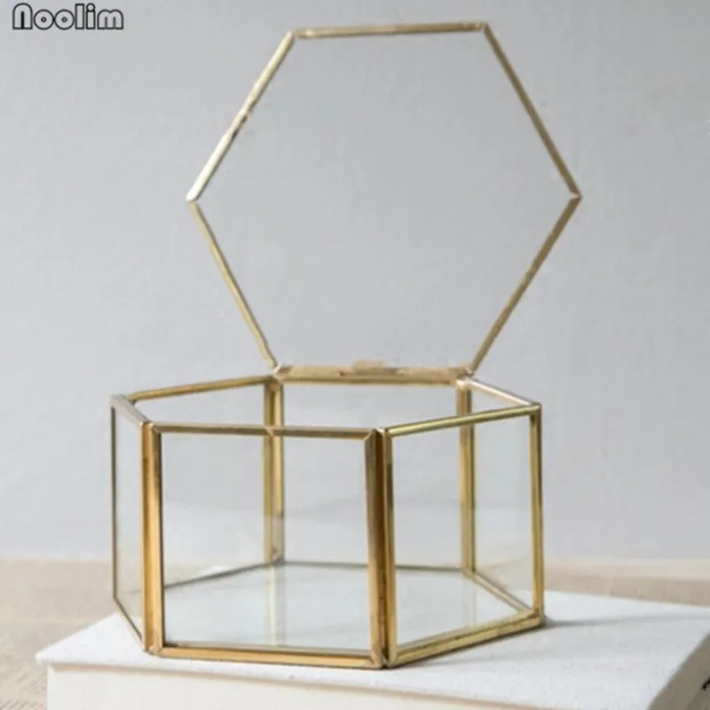 Gold 7.5x7x4.5cm Скандинавские золотые Мини винтажные геометрические Стеклянные Коробки для ювелирных изделий ретро кольцо коробка для хранения ювелирных изделий серьги кольцо цветок растения дисплей коробка - Цвет: Gold 7.5x7x4.5cm