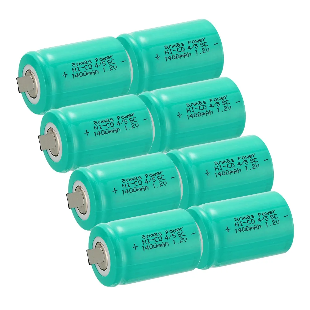 Anmas Power 8 шт. 1.2В Ni CD 4/5 Sub C 1400mAh аккумуляторная батарея Зеленый SC ячейка с вкладками