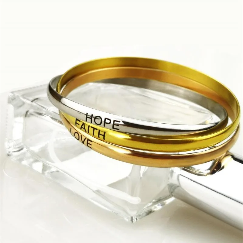 3 шт./лот Новый Вера Надежда любовь Нержавеющая сталь браслет с гравировкой
