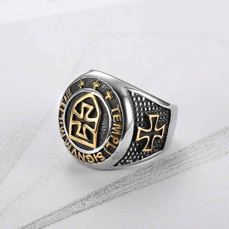 Кольцо с железным крестом Нержавеющая сталь Винтаж панк щит кольцо солдат