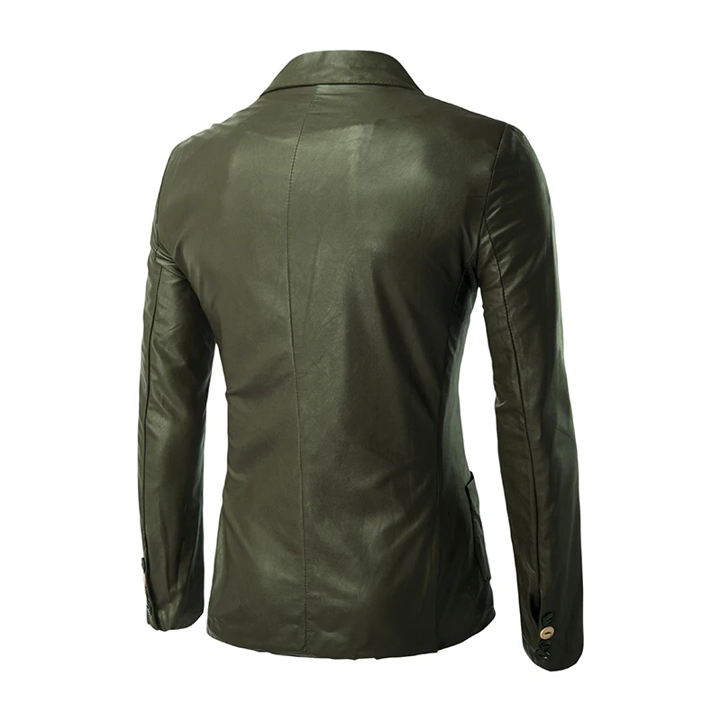 Мужской Блейзер на одной кнопке армейский зеленый из искусственной кожи каждый