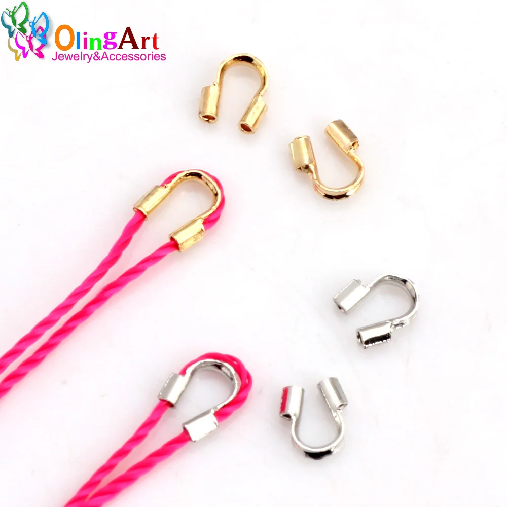 

OlingArt 4MM 60pcs Plating Rhodium/Gold high quality Copper "U" shaped positioning tube Crimp Various cords DIY Jewelry Making