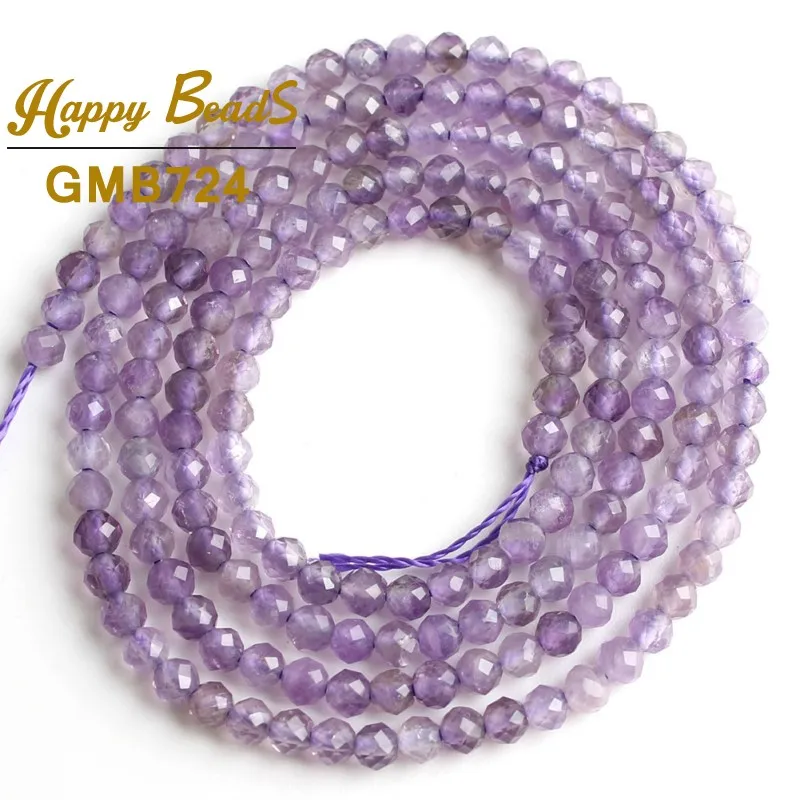 Amethyst 2-2,5 мм натуральный граненый Апатит Howlite Quartzs бирюзовый камень Круглые бусины для самостоятельного изготовления ювелирных изделий браслет 1" прядь - Цвет: Amethyst