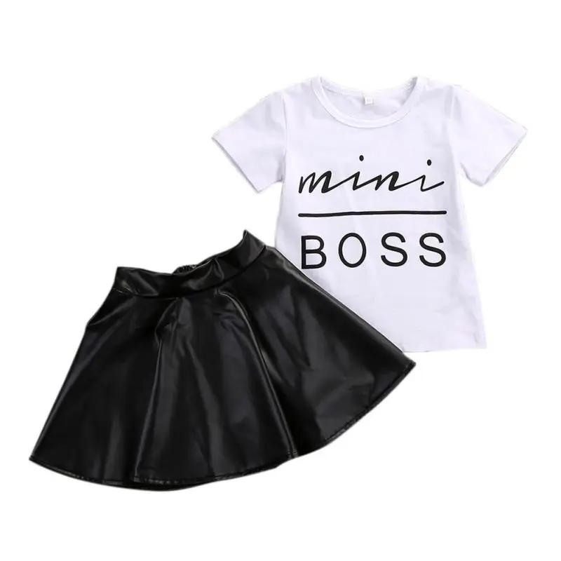 Одежда для маленьких девочек Mini Boss летняя футболка с коротким рукавом + кожаный