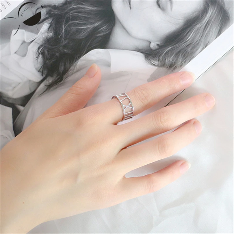 

S925 Sterling Silver open ring wide hollow simple style rings for women popular silver fashion female jewelry girls present