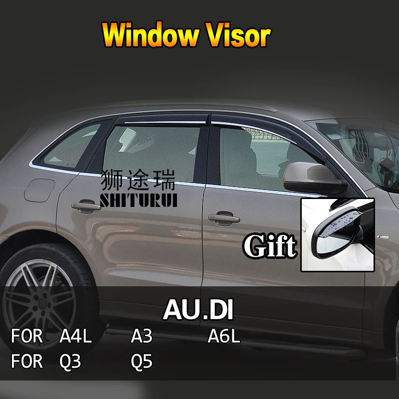 SHITURUI Window Visor Vent Sun Rain Deflector Guard For AUDI A4L A6L A3 Limousine Q5 Q3 Q7 2016-2018 2017 2015 2012-2016