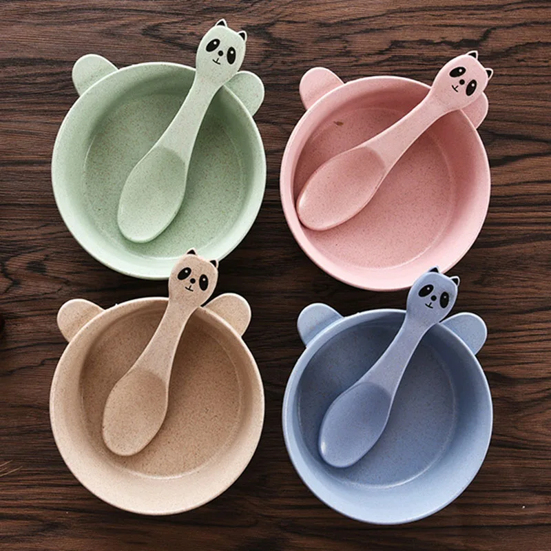 

Wheat Straw Big Ears Rabbit Children's Anti-blistering BowlSpoon Baby Tableware Set Baby Rice Bowl Auxiliary Food Plate