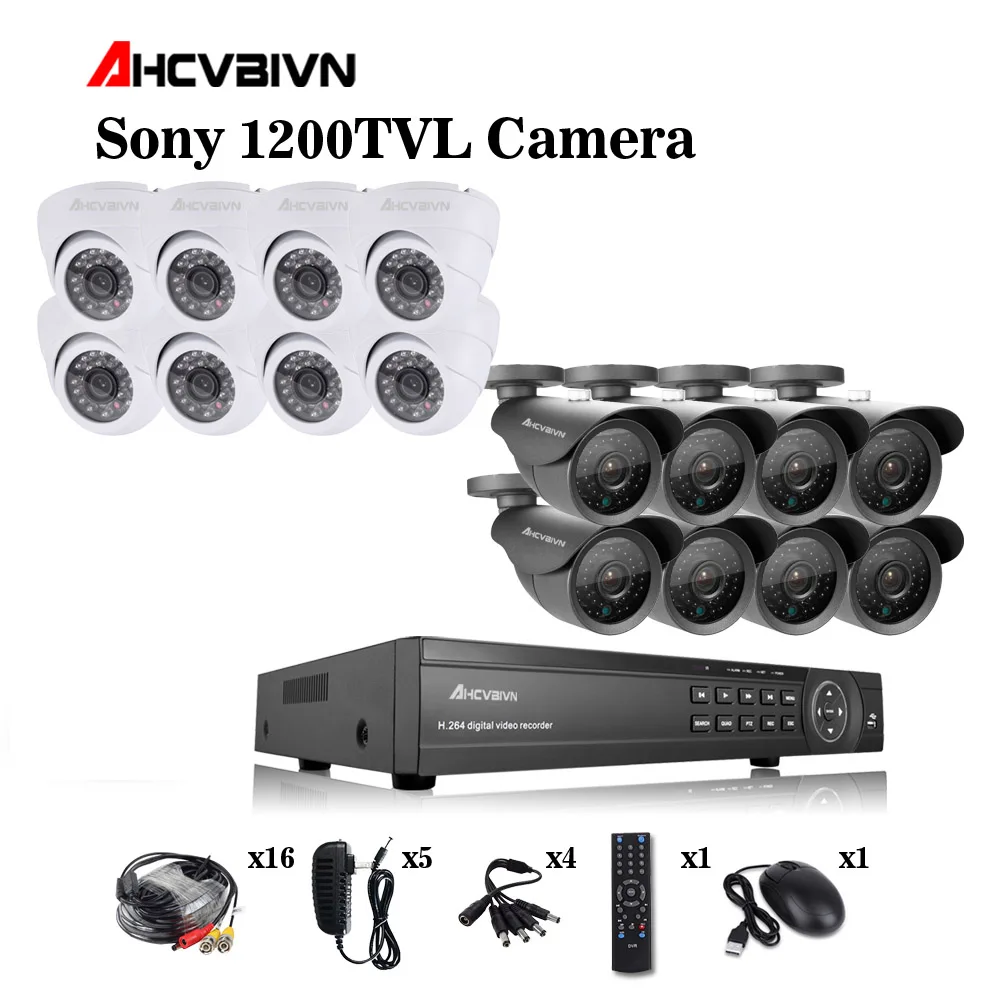 Домашняя CCTV безопасность 16CH DVR камера видео система 16 шт. sony 1200TVL наружная Всепогодная 3,6 мм камера наблюдения комплект 16 каналов - Цвет: Черный