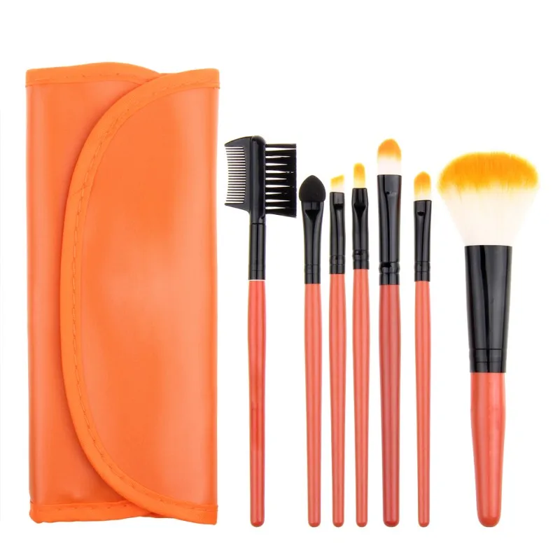 7pcs PU Leather Bag Make up Tools Eyeshadow Cosmetic Kit Foundation Brush Professional Makeup Brushes Set | Красота и здоровье