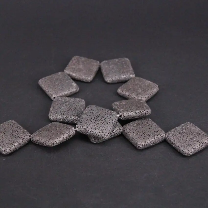2 нити/Лот натуральная черная вулканическая лава Ромб квадратная плита бусины