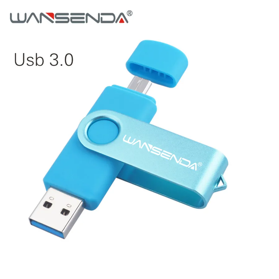 Новинка WANSENDA USB флеш-накопитель Usb 3,0 OTG флеш-накопитель 32 ГБ флэш-диск 16 Гб 64 Гб 128 ГБ 256 ГБ флеш-накопитель 2 в 1 микро usb-накопитель - Цвет: Синий