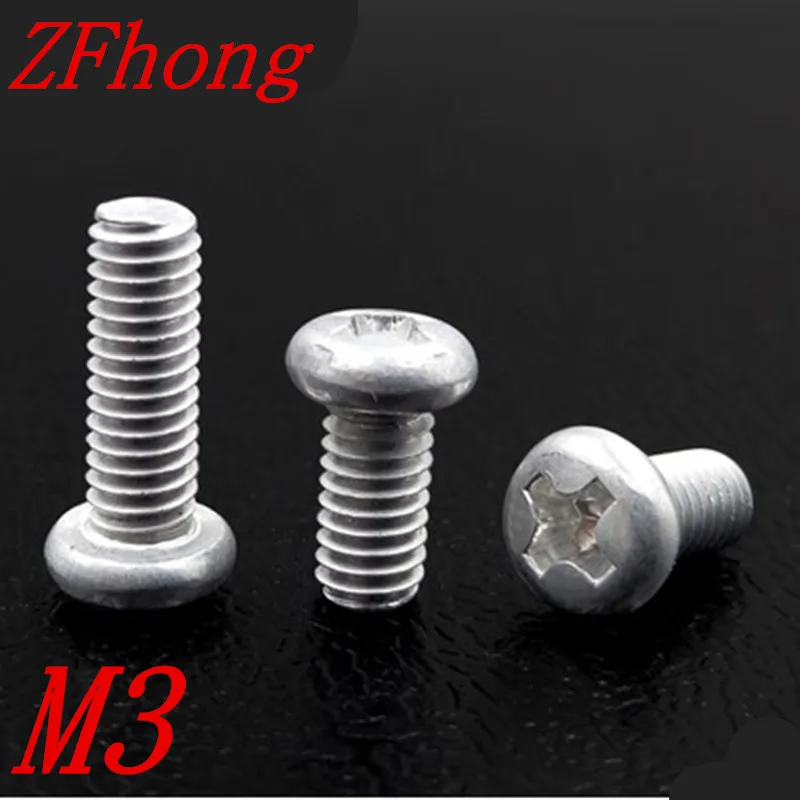 

100PCS M3*4/5/6/8/10/12/16/20 phillips aluminum round pan head screw