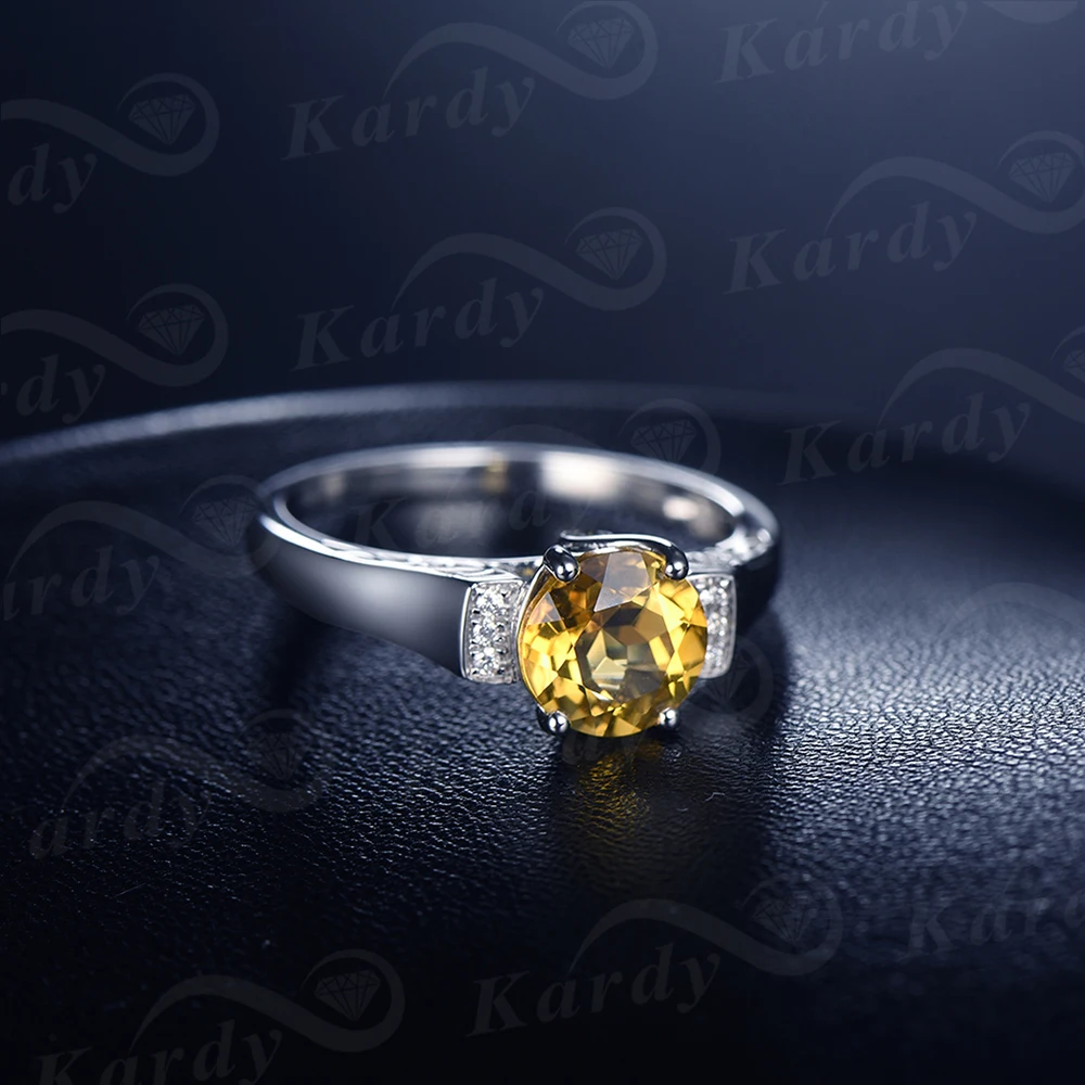 Уникальное винтажное подлинное натуральное цитрин для женщин 14K белое золото