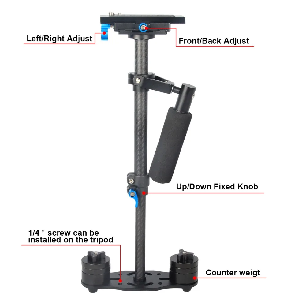 YELANGU Pro Compact Carbon Fiber Camera Stabilizer Adjustable 28-40cm Video Steadycam for Camcorder DV DSLR SLR | Электроника