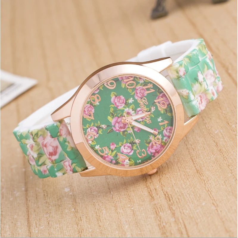 2018 New Fashion Ladies Print Flower Watch Silicone Strap Casual Quartz Dress Hot Sale Gift zegarek damski |