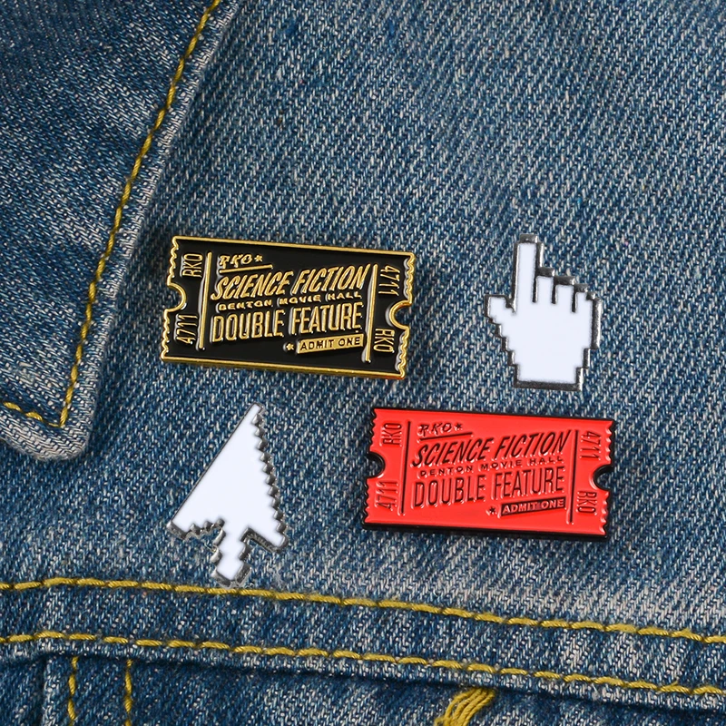 

Common pattern Enamel pin Red Black Movie Ticket White Simple Mouse Arrow Hand Badge Brooch Gift Jewelry for programmer friend