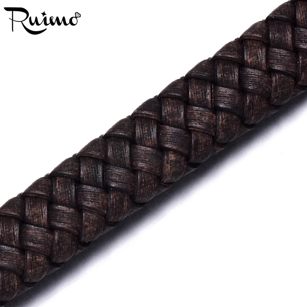 Винтажный плетеный шнур RUIMO 10*5 мм из натуральной кожи коричневый и черный для