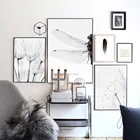 Настенная картина Одуванчик Стрекоза перо на холсте черные белые скандинавские постеры и принты настенные картины для гостиной