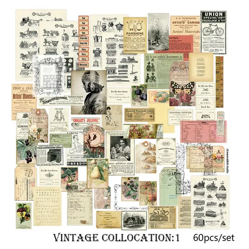 

60pcs Vintage Design Paper Stickers for Scrapbooking DIY Projects/Photo Album/Card Making Crafts