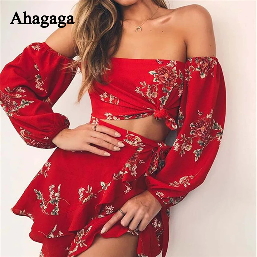 Ahagaga/2018 весенне-летний костюм для женщин с цветочным принтом сексуальные
