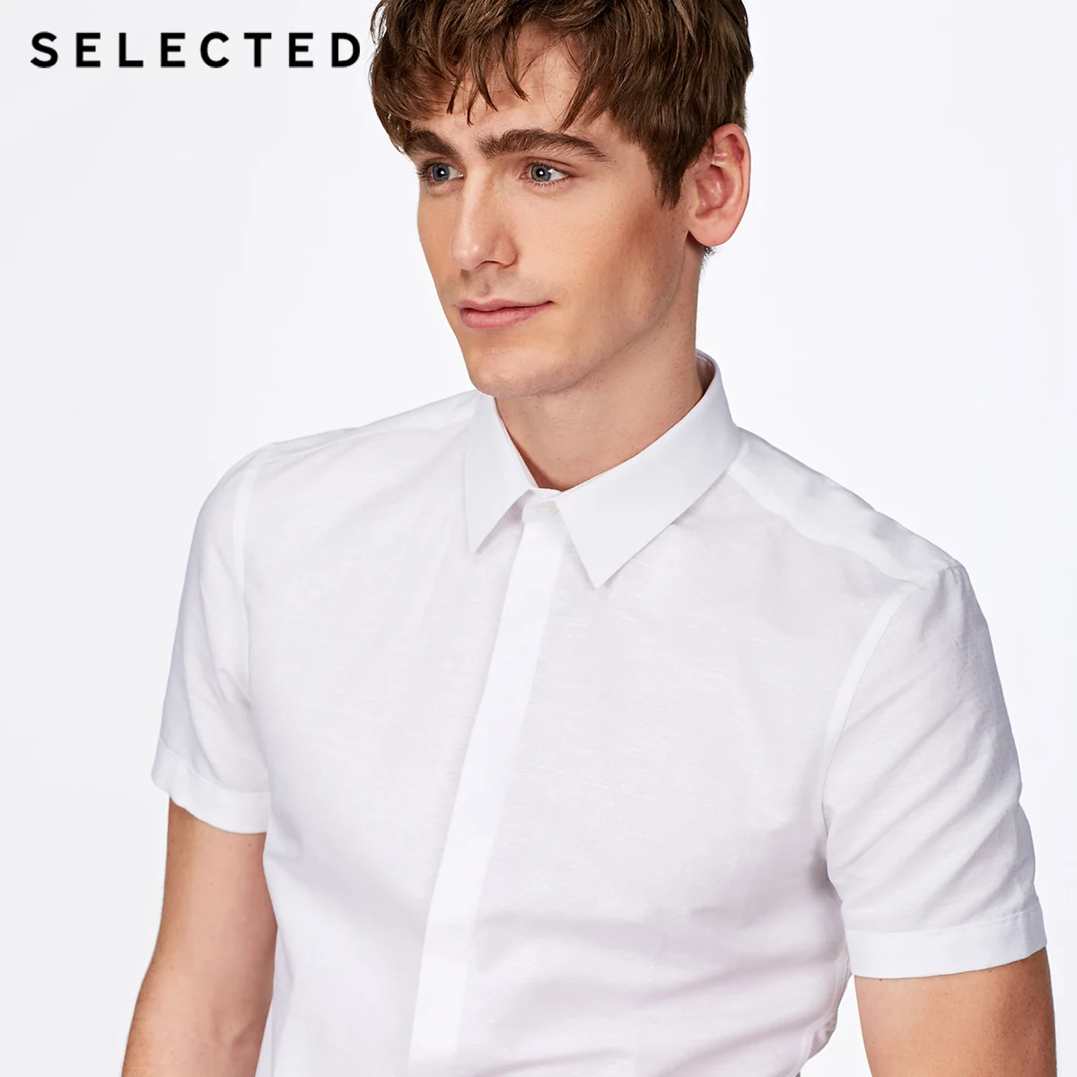 SELECTED Cotton-linen light concise business short-sleeved shirt T|418204511 | Мужская одежда
