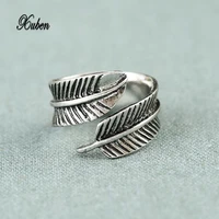 xuben retro tide male personality titanium steel punk ring indian feather open ring unisex jewelry