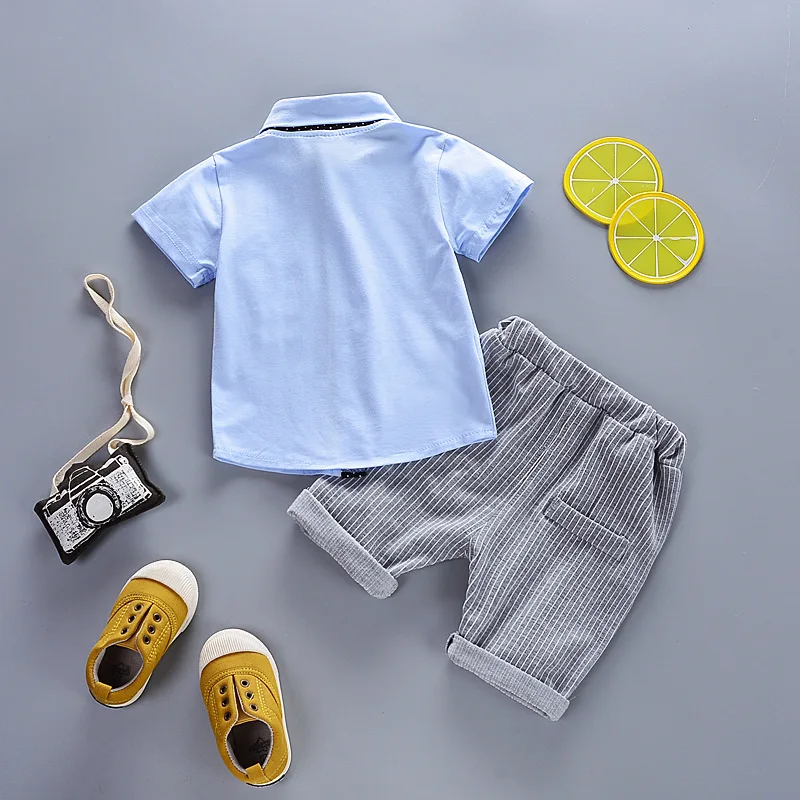 2019 summer toddler boys clothes Kids fashion short sleeve shirt + Shorts Sets Children British Style Gentlemen's bow Suits 0-4Y | Детская