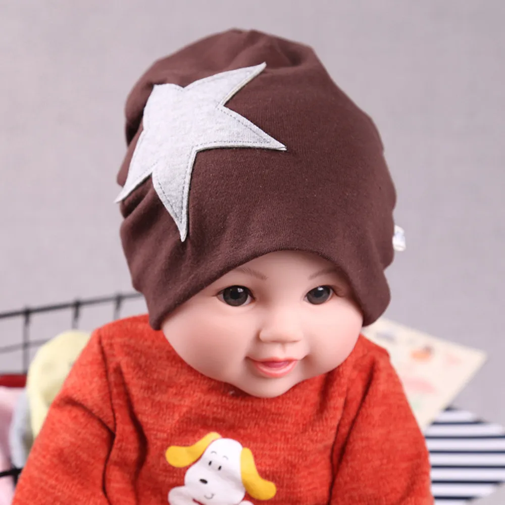spring and winter warm Cute Infant Baby Girls Boys Cartoon Star Print Sleep Cap Headwear Hat for children newborn cute head cap | Детская